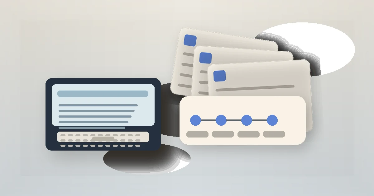 Original editorial still life related to How to Use Google Drive Version History: file version cards and a laptop workspace.