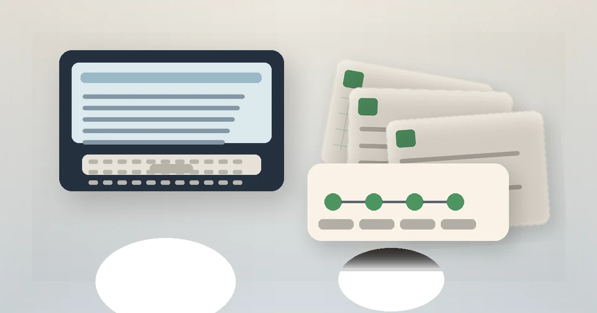 Original editorial still life related to How to Recover an Overwritten Excel File: file version cards and a laptop workspace.