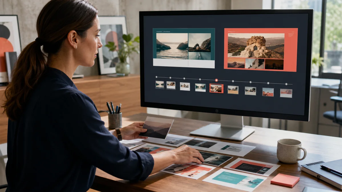 Presentation strategist comparing two historical slide decks and a visual version timeline.